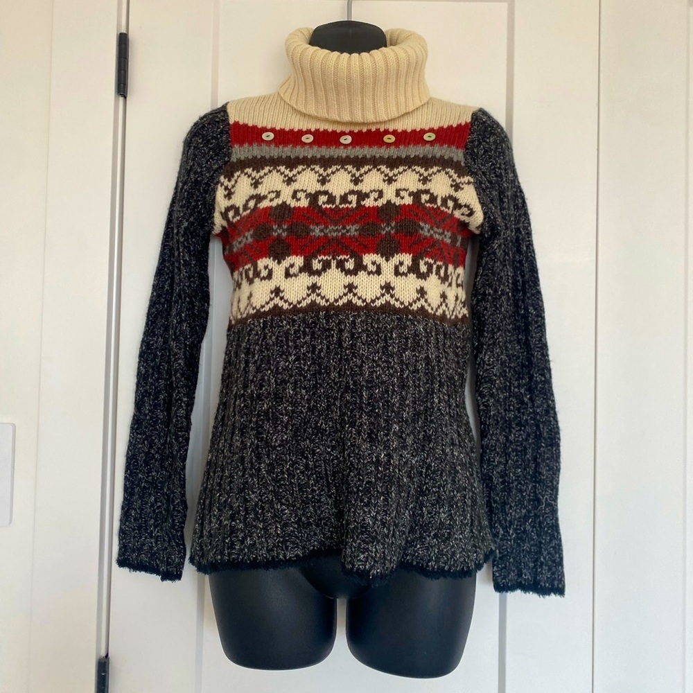 Vintage Alain Manoukian Wool Blend Ribbed Pullover Turtleneck Sweater Size Small